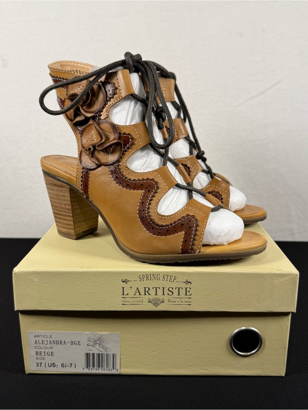 Spring Step L'Artiste Alejandra Beige Leather Ankle Strap Sandal NIB Size 37